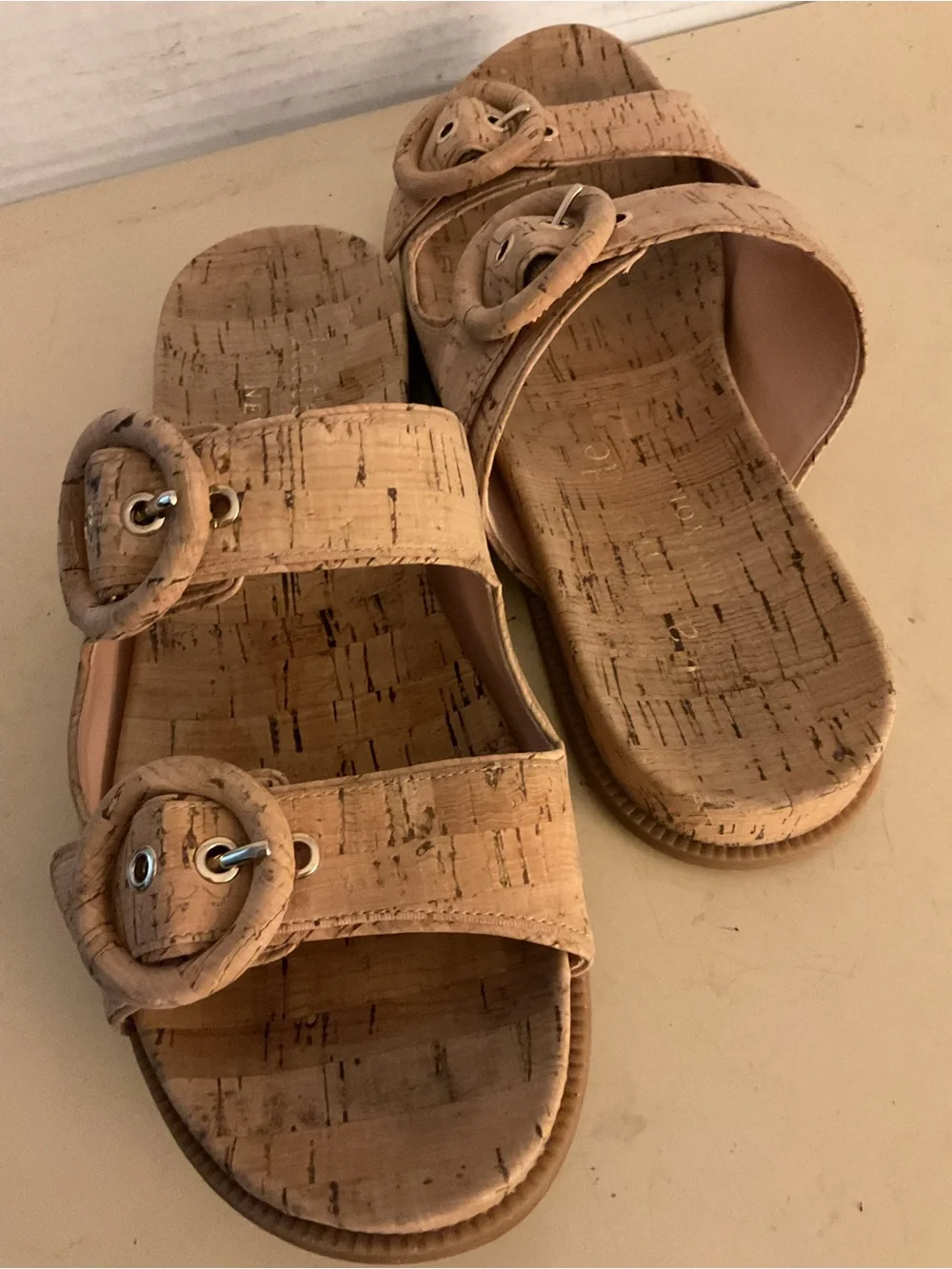 kate spade New York Rhodes women Cork-Textured Double Buckle Slide Sandals US 10
